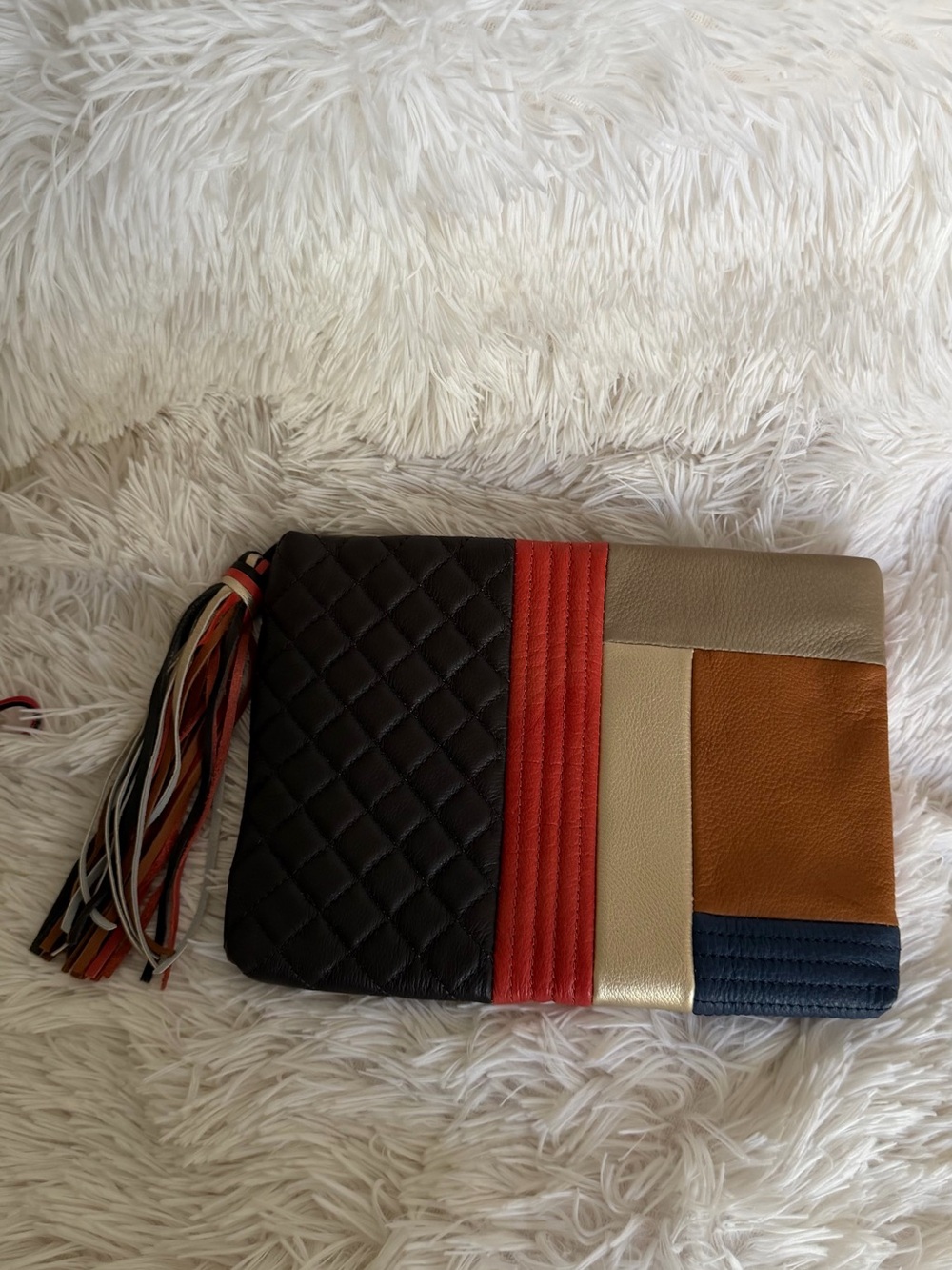 Margot New York Leather Patchwork Colorblock Clutch NWOT